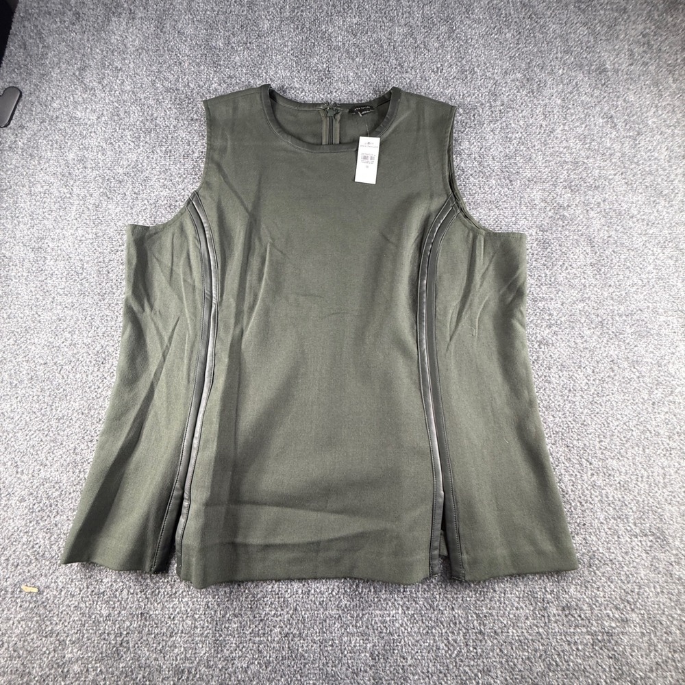 Ann Taylor Olive Green Faux Leather Trim Sleeveless Shell Top Size 18 NWT